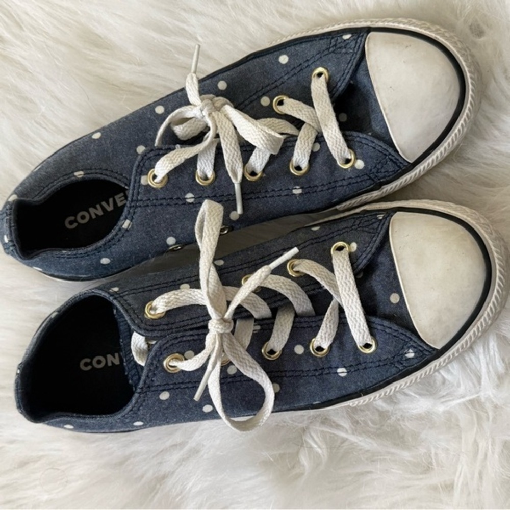 Converse Navy Polka Dot Low-Top Sneakers with White Accents